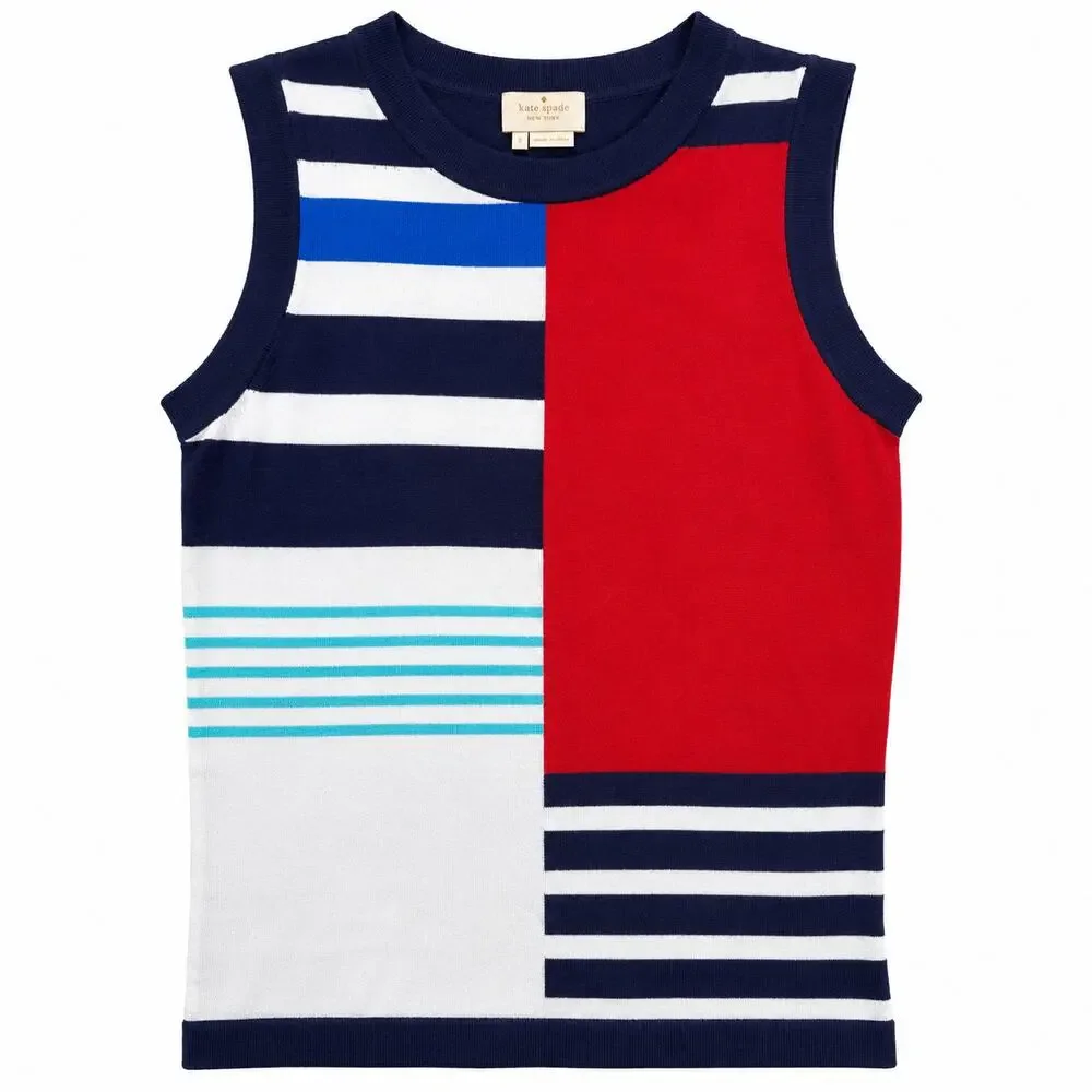 Kate Spade New York Women’s S Colorblock Striped Sleeveless Knit Sweater Top